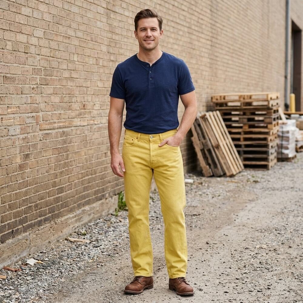 Levi's 501 Yellow Straight Leg Classic Fit Jeans Men Size W38 L32 - Picture 2 of 16